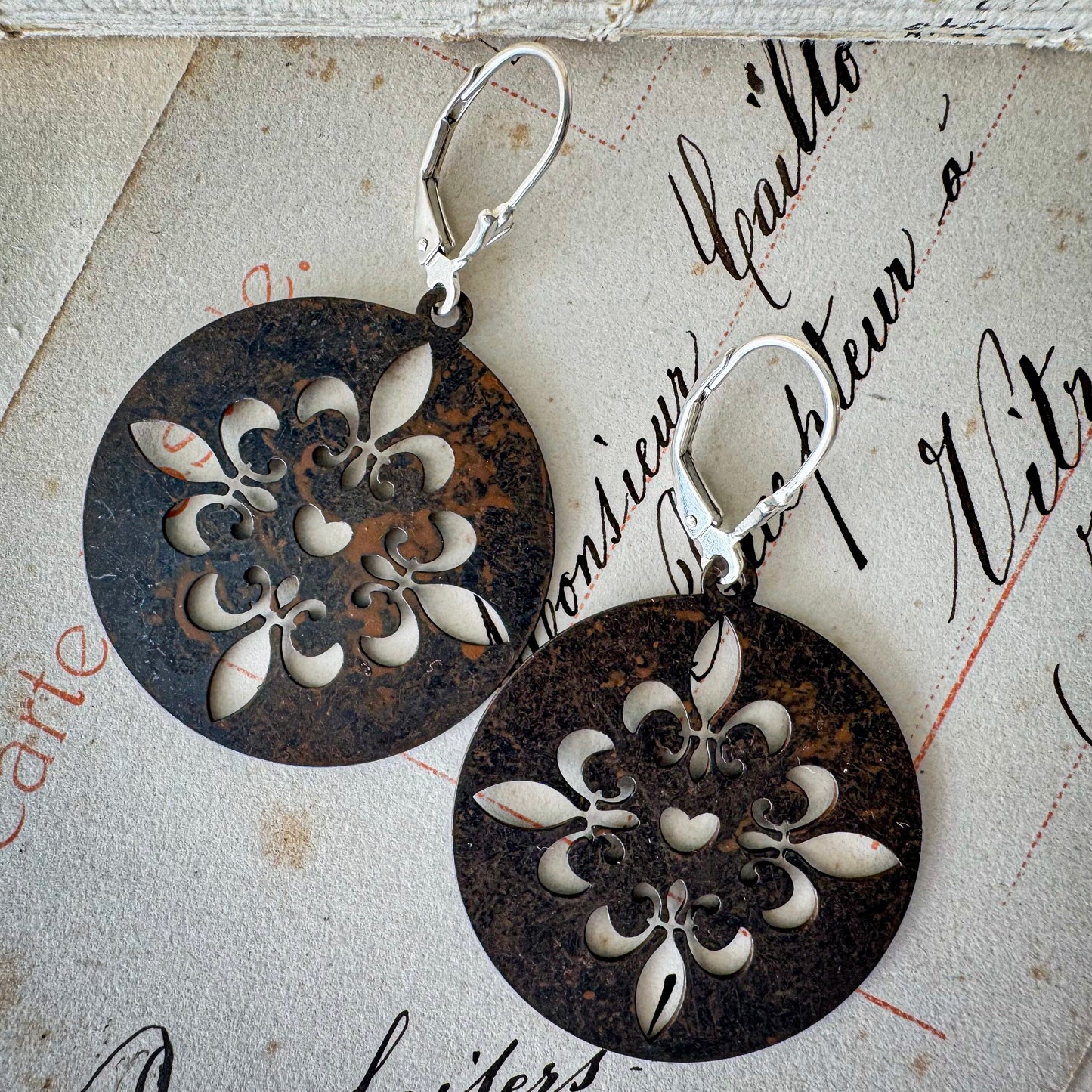 Versailles Medallion Earrings: Rustic Finish