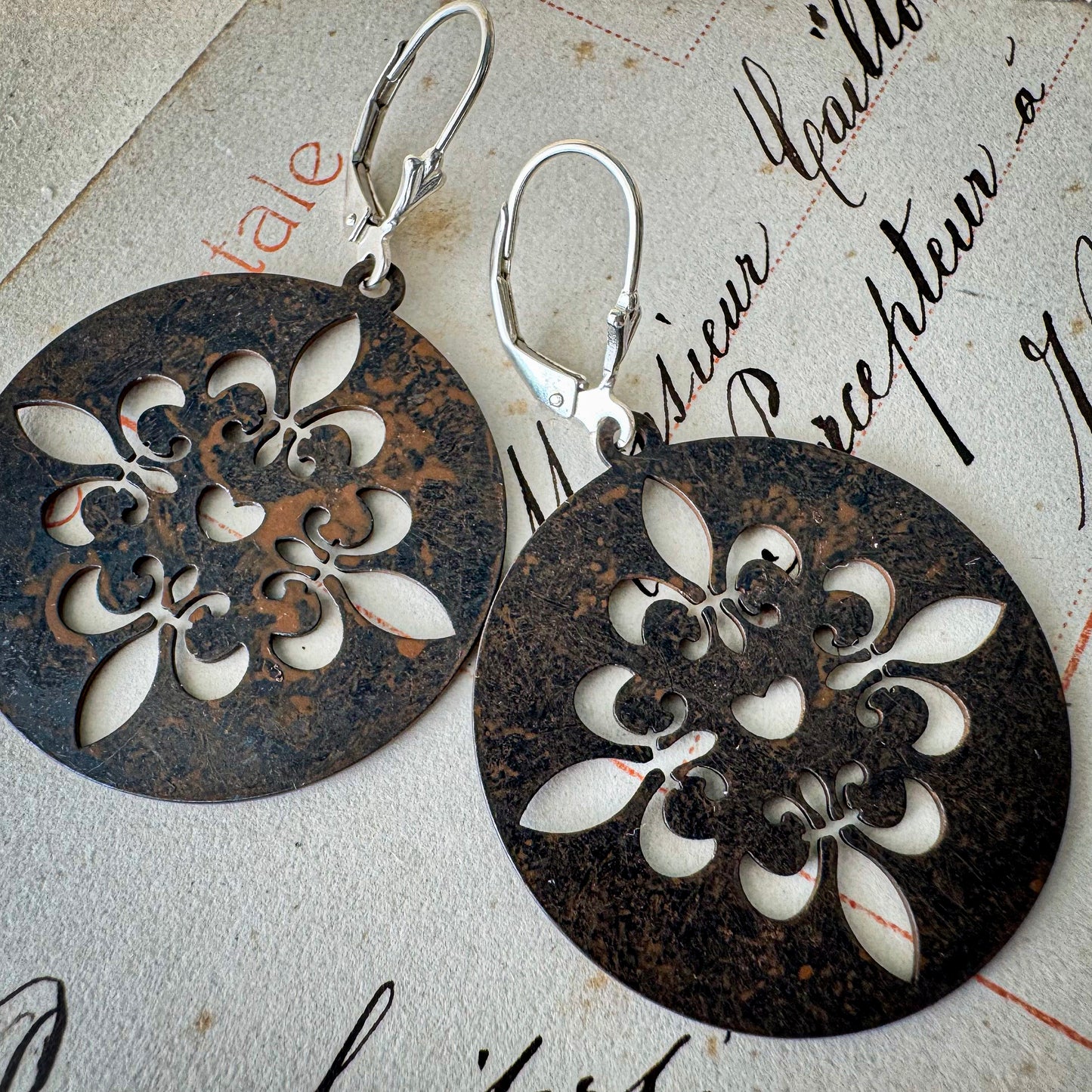 Versailles Medallion Earrings: Rustic Finish