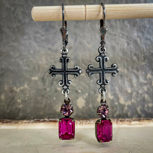 Cerise Cross Earrings