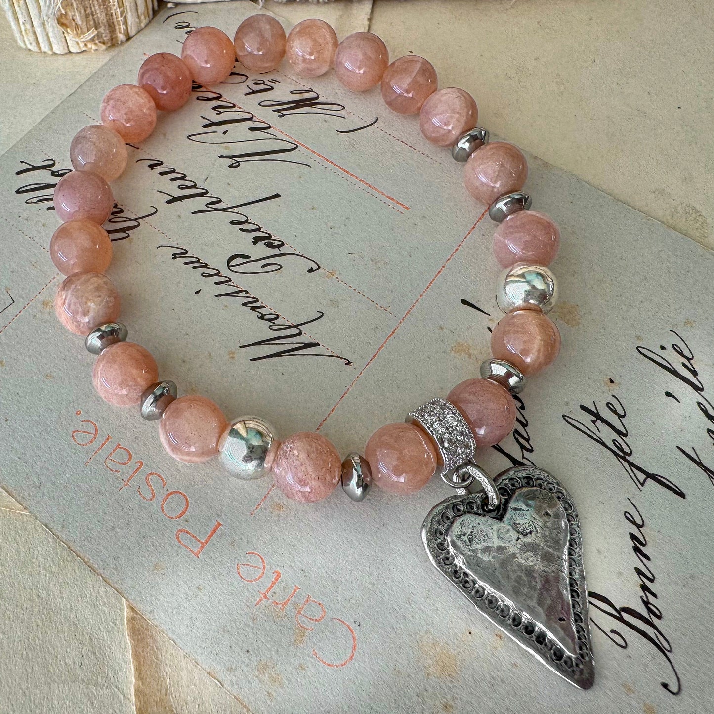 Sunset Heart Sunstone Bracelet